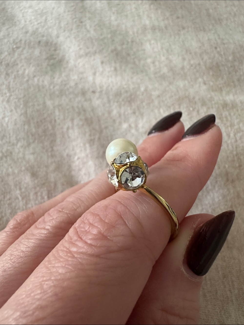 kate spade Gold Pearl and Crystal Statement Ring - White Pearl, Clear Crystal